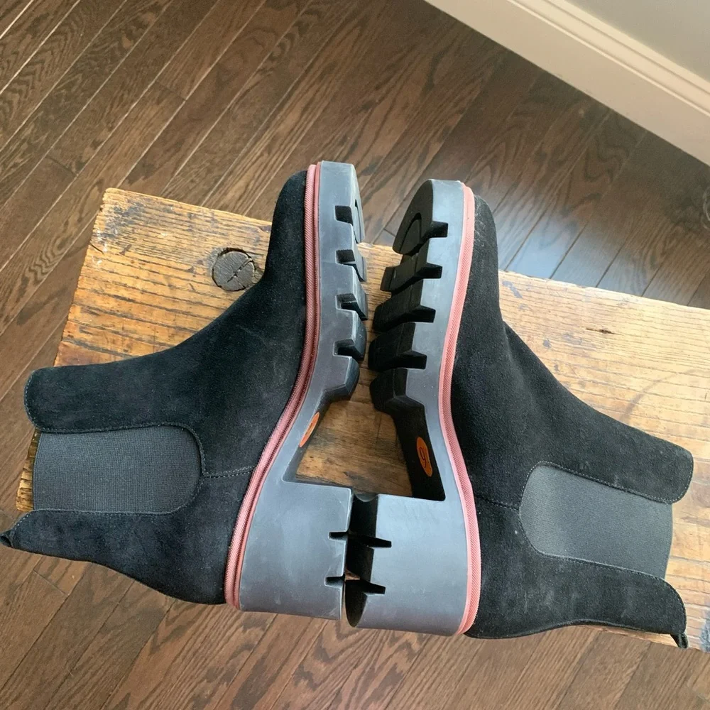 Antonio de Faria Black Leather Suede Pull On Chelsea Chunky Heel Fall Boot 9 1/2 - Picture 8 of 15